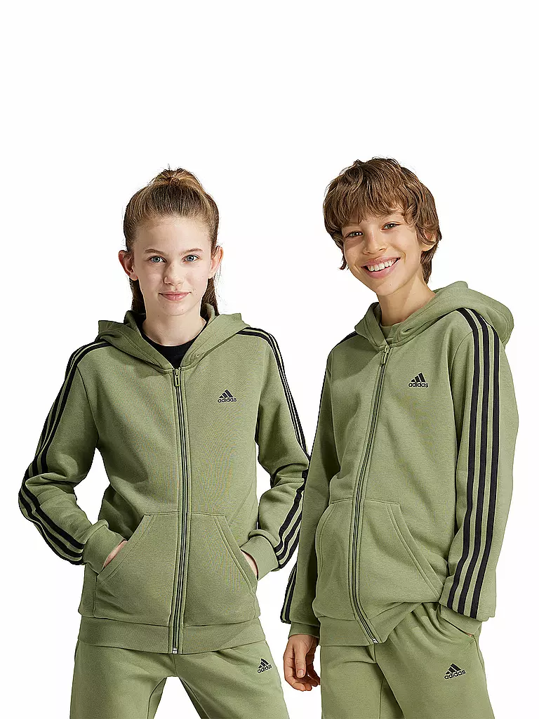 ADIDAS | Kinder Kapuzenjacke Essentials 3-Streifen Fleece  | olive