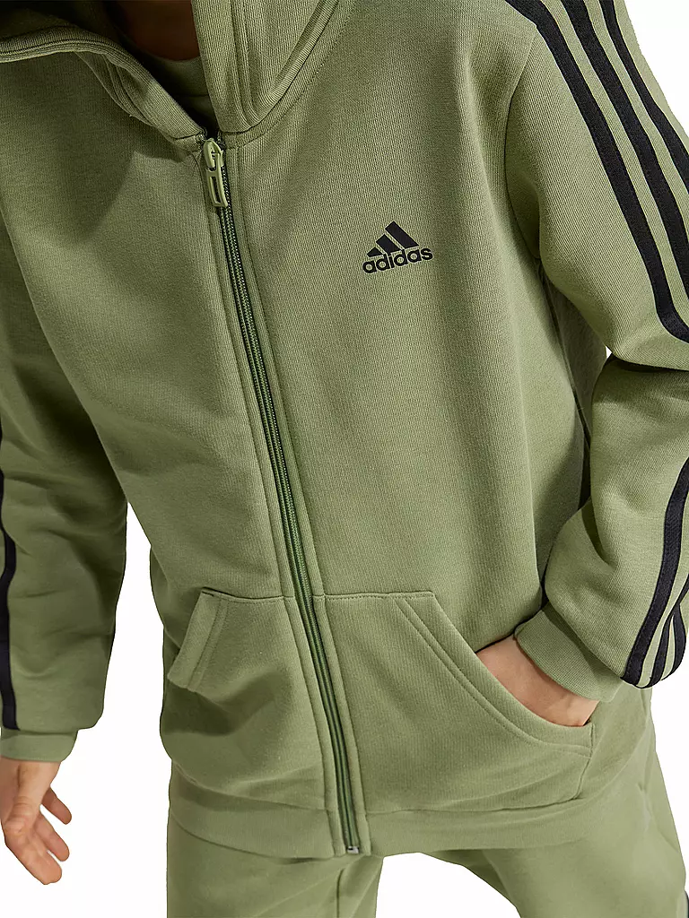 ADIDAS | Kinder Kapuzenjacke Essentials 3-Streifen Fleece  | olive