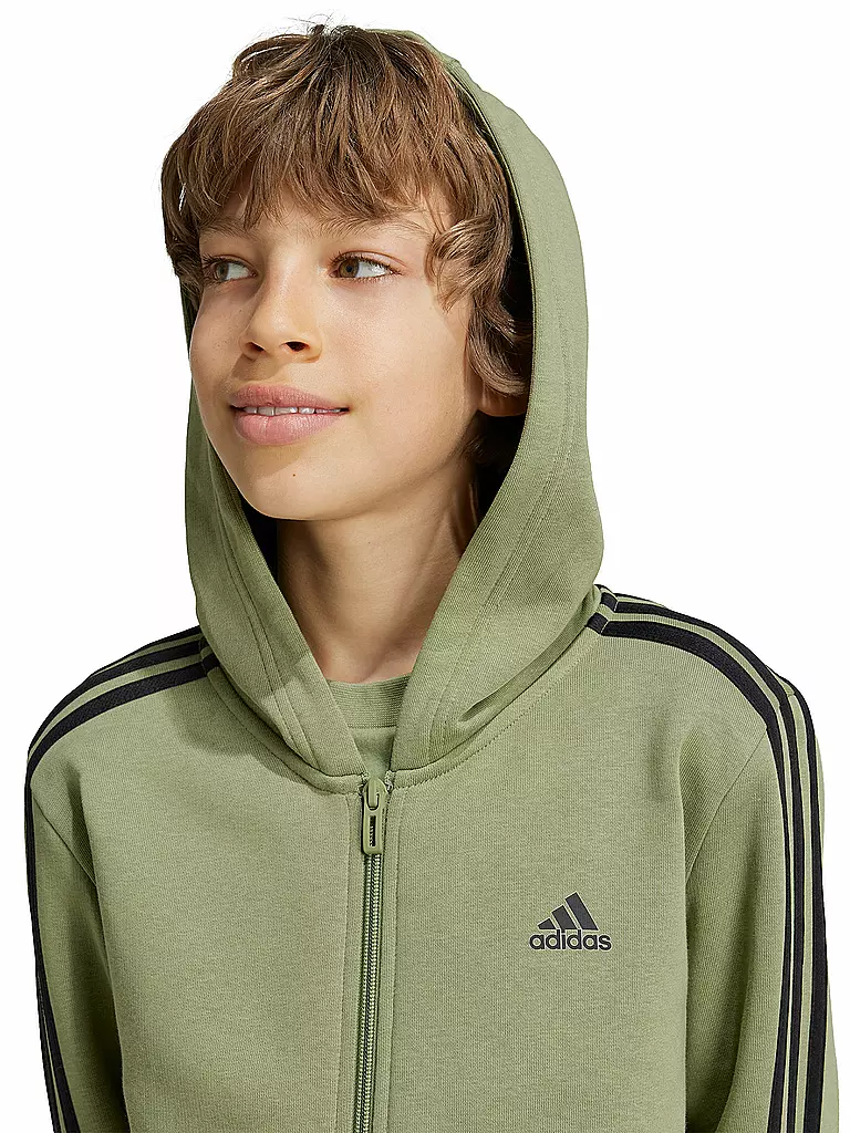 ADIDAS | Kinder Kapuzenjacke Essentials 3-Streifen Fleece  | olive