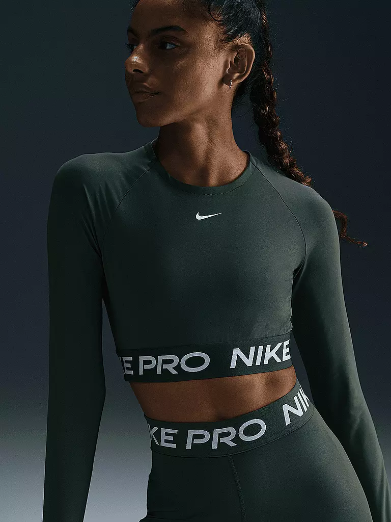 NIKE | Damen Fitnessshirt Pro 365 Crop Dri-FIT | dunkelgrün