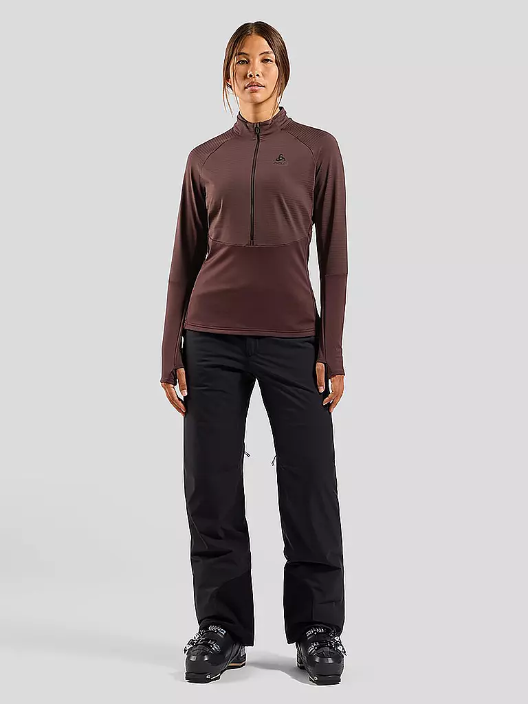 ODLO | Damen Unterzieh Zipshirt Descent Ceramiwarm | braun