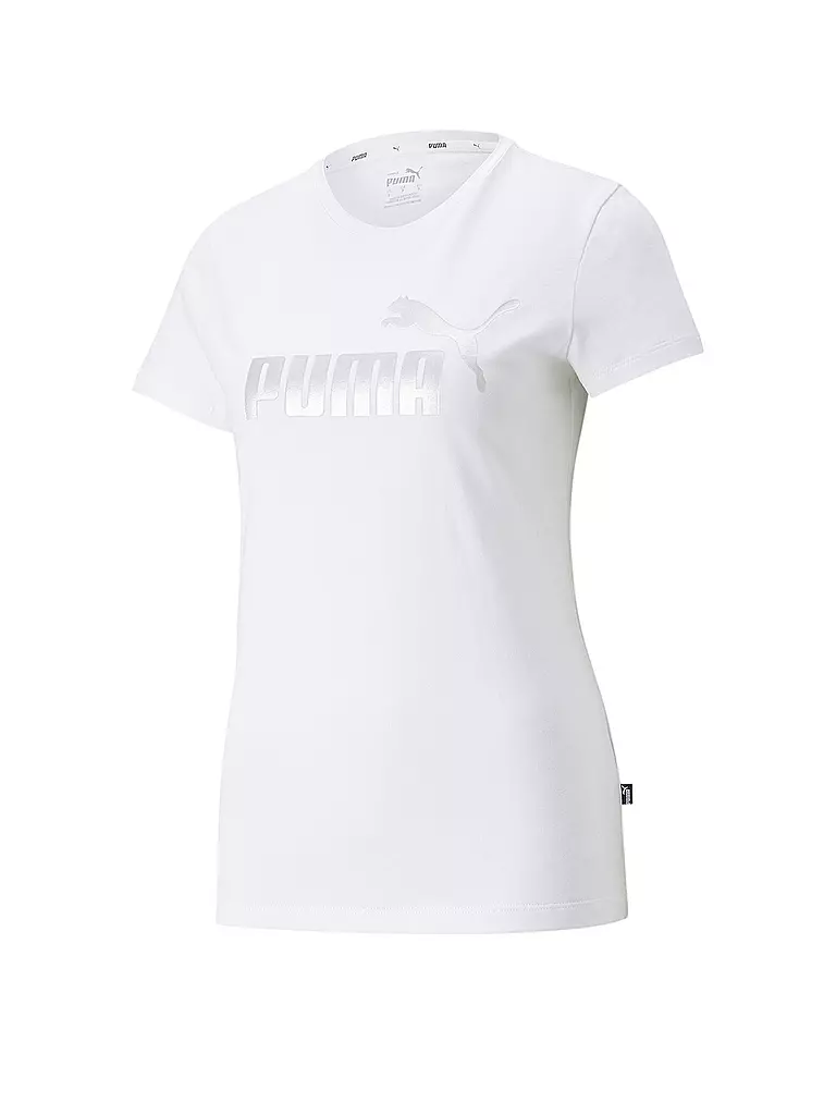PUMA Damen Essentials+ weiss T-Shirt Metallic Logo
