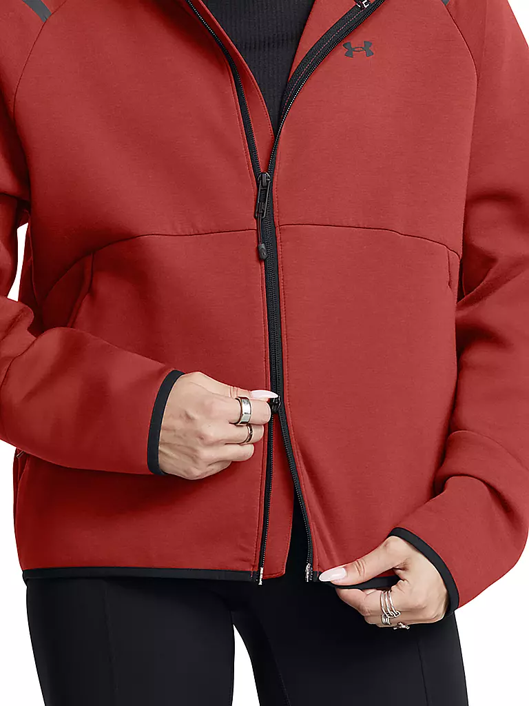 UNDER ARMOUR | Damen Kapuzenjacke UA Unstoppable Fleece mit durchgehendem Zip | dunkelrot